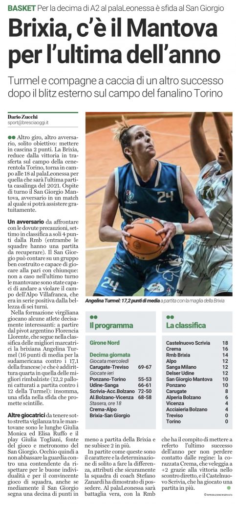 Da Bresciaoggi del 12 Dicembre 2021